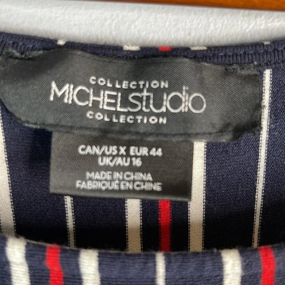 MICHEL STUDIO COLLECTION Navy Stripe Maxi Dress Twist Gathered Waist Coastal X - Picture 7 of 10